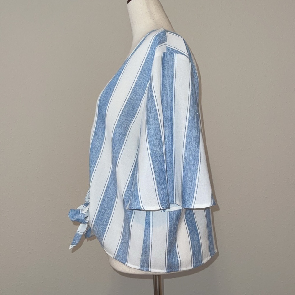 WISH Blue Striped Tie Waist Blouse Sz. MD - Picture 3 of 10
